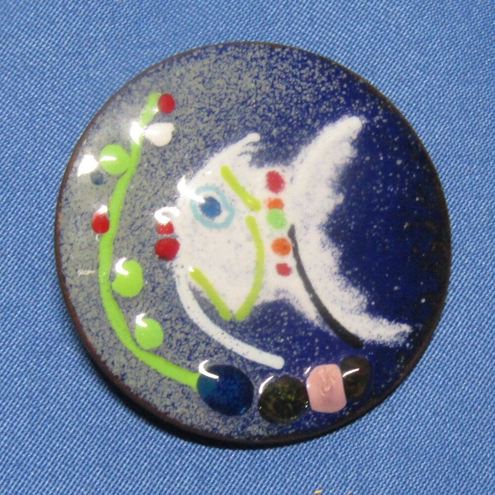 Vintage hand crafted 1.25” Brooch Pin Enamel on Copper Fish Design